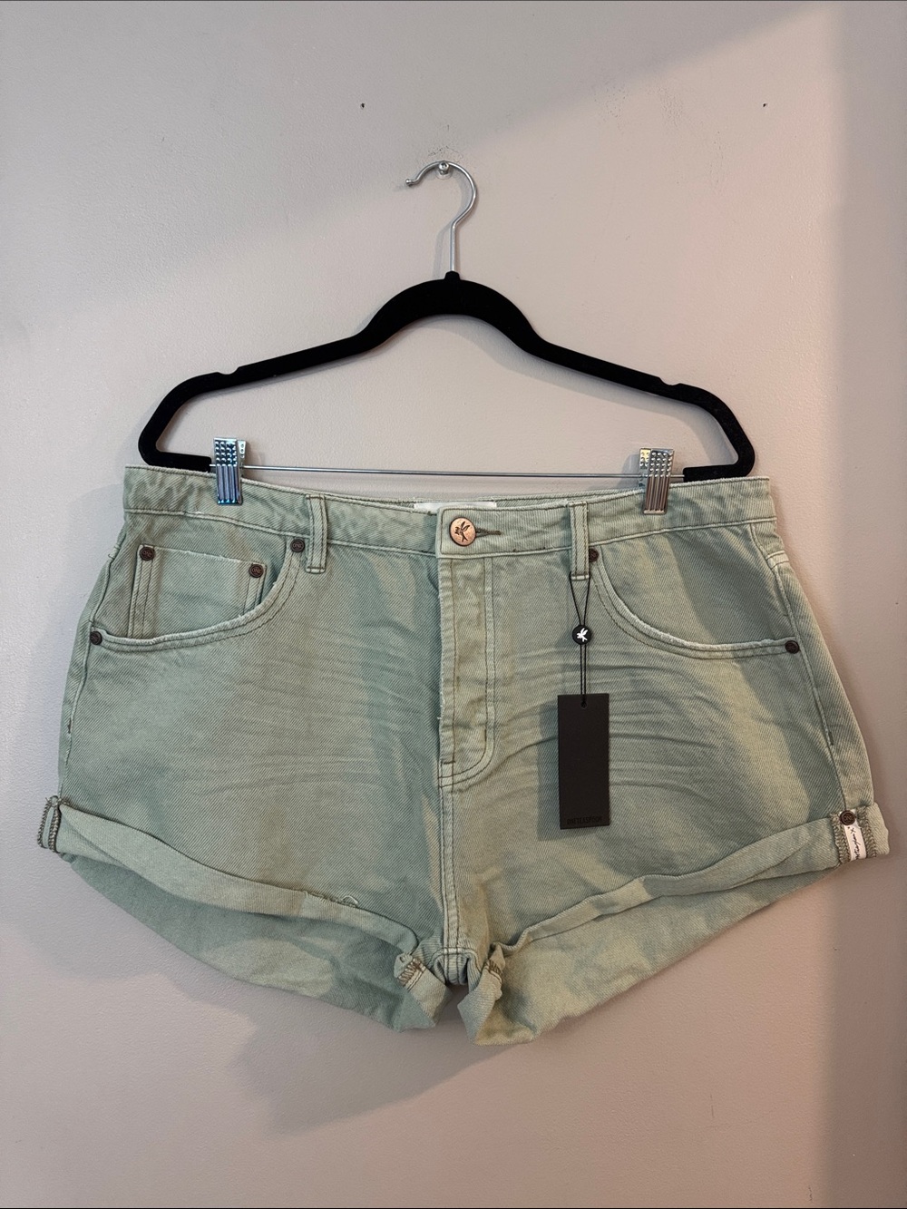 NWT One Teaspoon Mid Waist Bandits Olive Green Denim Shorts Size 34